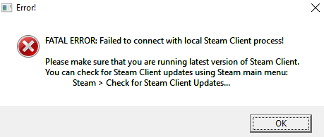 fatal error failed to connect with local steam client process