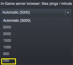 In-Game server browser: Max pings/minute