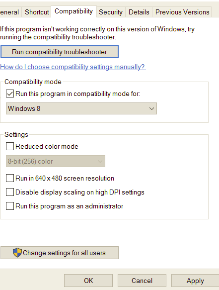 Run this program in compatibility mode for