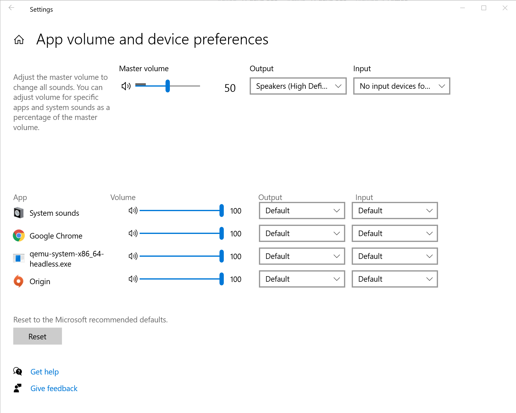 App volume and device preference
