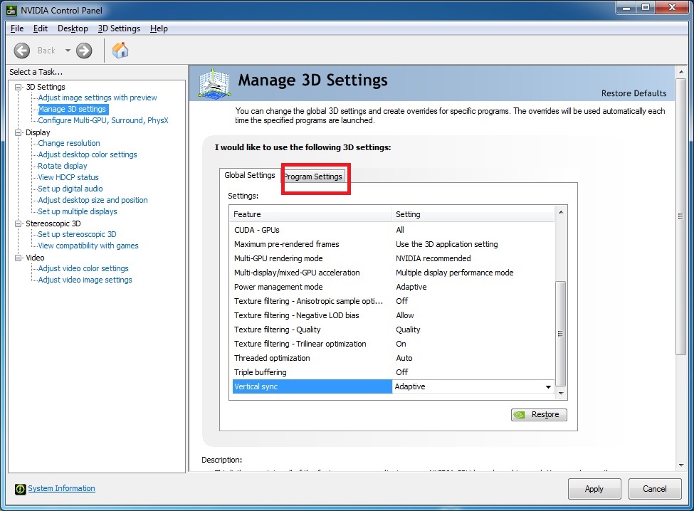 Manage 3D Setting